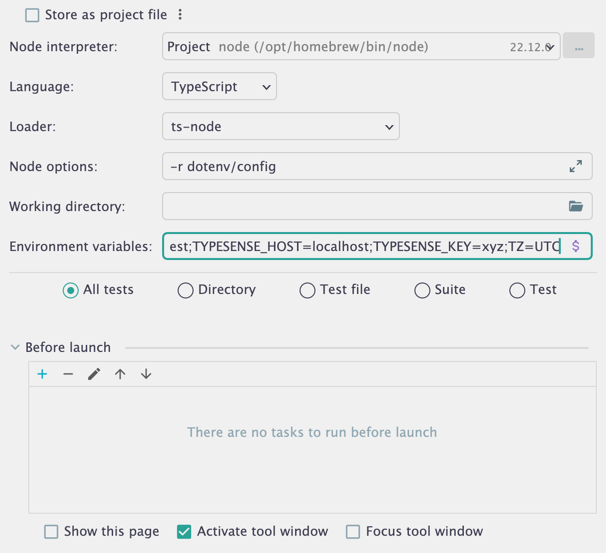 nodejs test runner config
