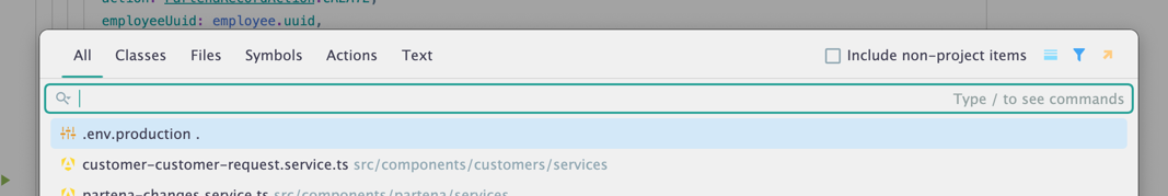 search everywhere menu